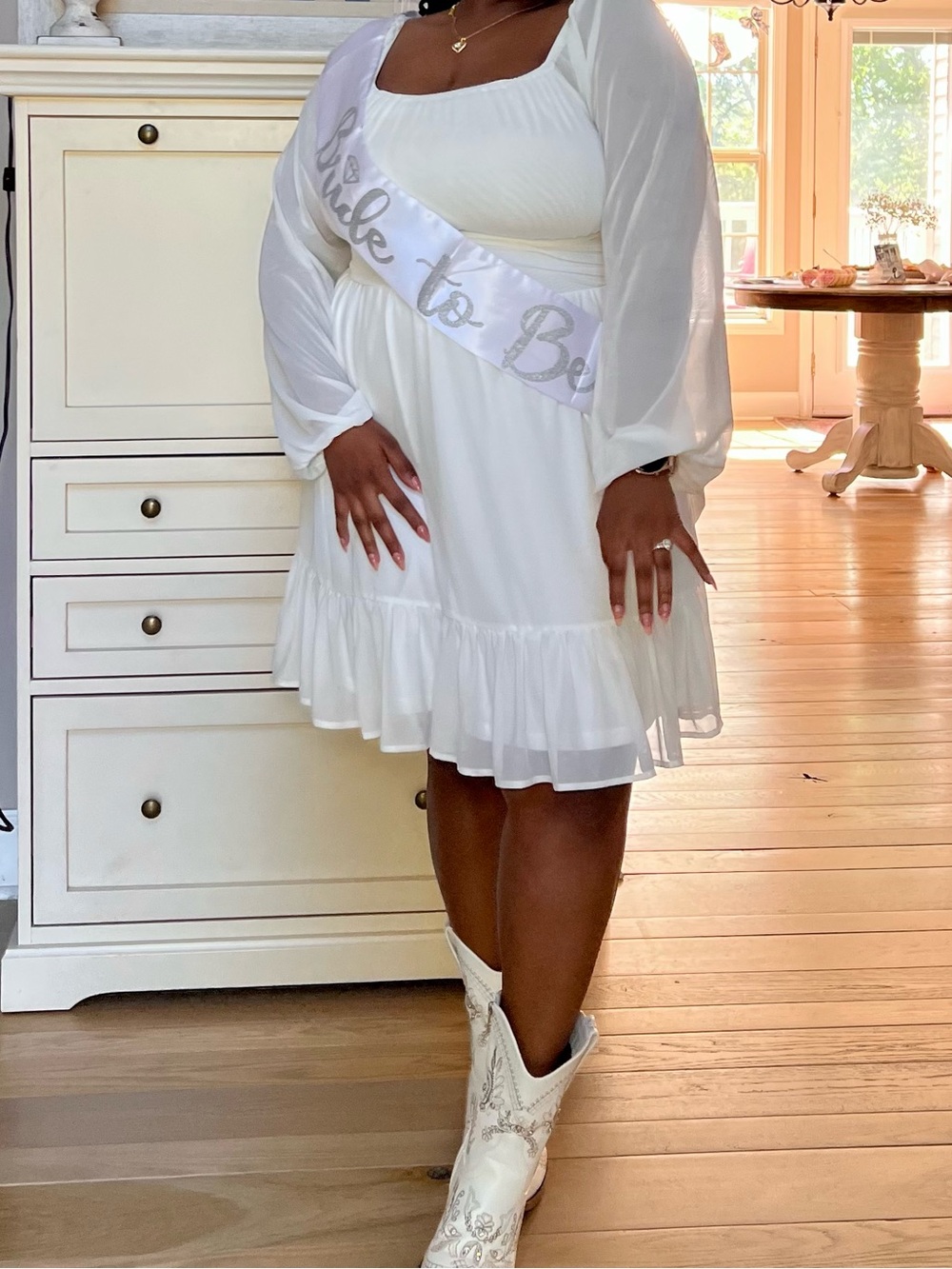 White Sheer Long Sleeve Dress